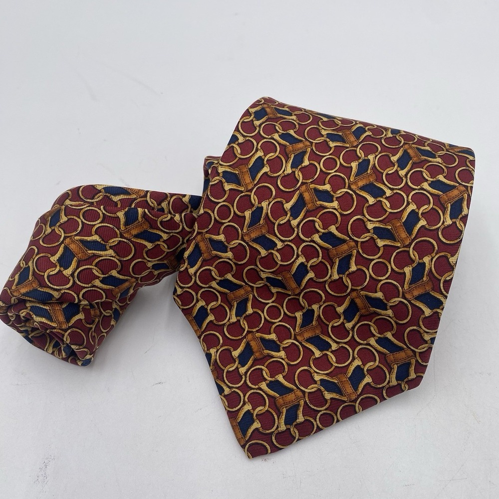 Brooks Brothers Makers and Merchants Silk Men's Neck Tie Red Gold Chains‎